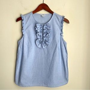 J. Crew Pale Blue Chambray Ruffle Sleeveless Margot Tank Top Blouse